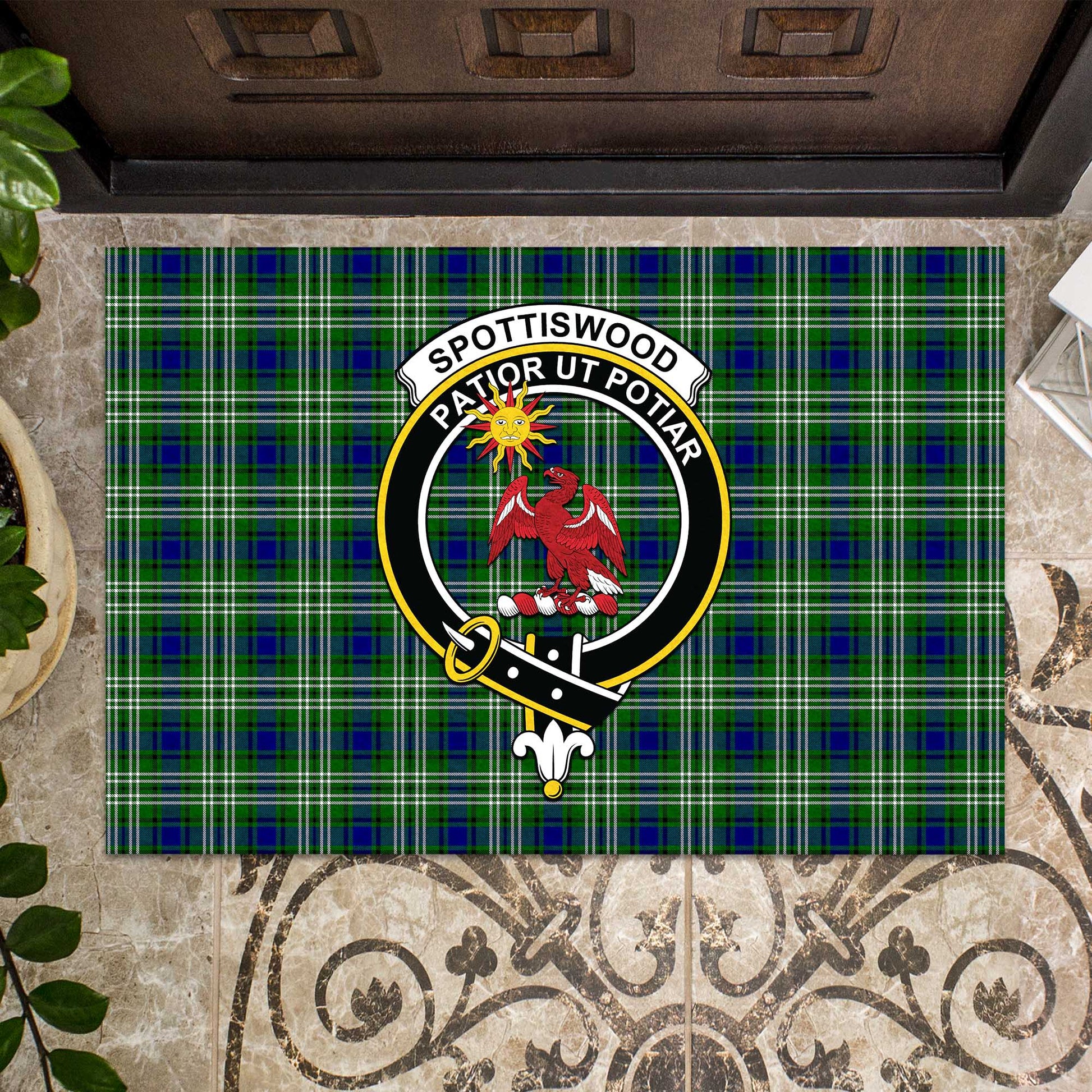 Spottiswood Tartan Rubber Doormat with Family Crest - Tartan Vibes Clothing