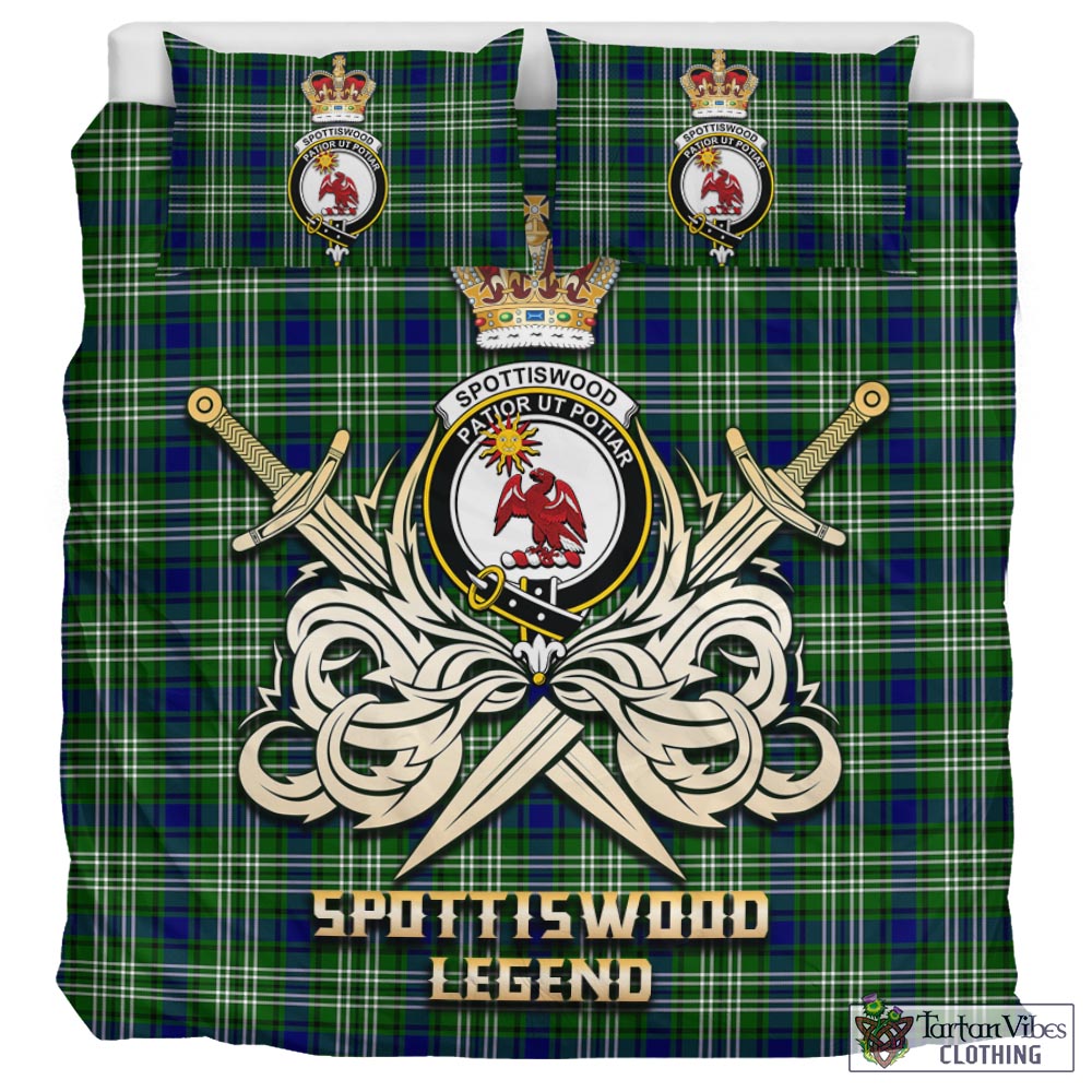 Tartan Vibes Clothing Spottiswood Tartan Bedding Set with Clan Crest and the Golden Sword of Courageous Legacy