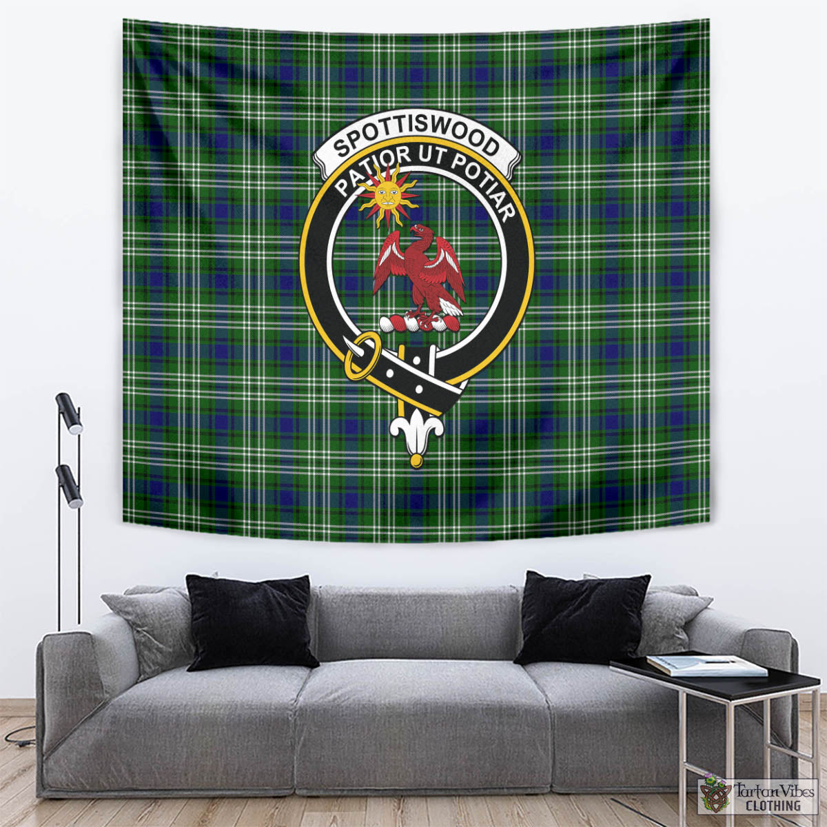 Tartan Vibes Clothing Spottiswood Tartan Tapestry Wall Hanging and Home Decor for Room with Family Crest