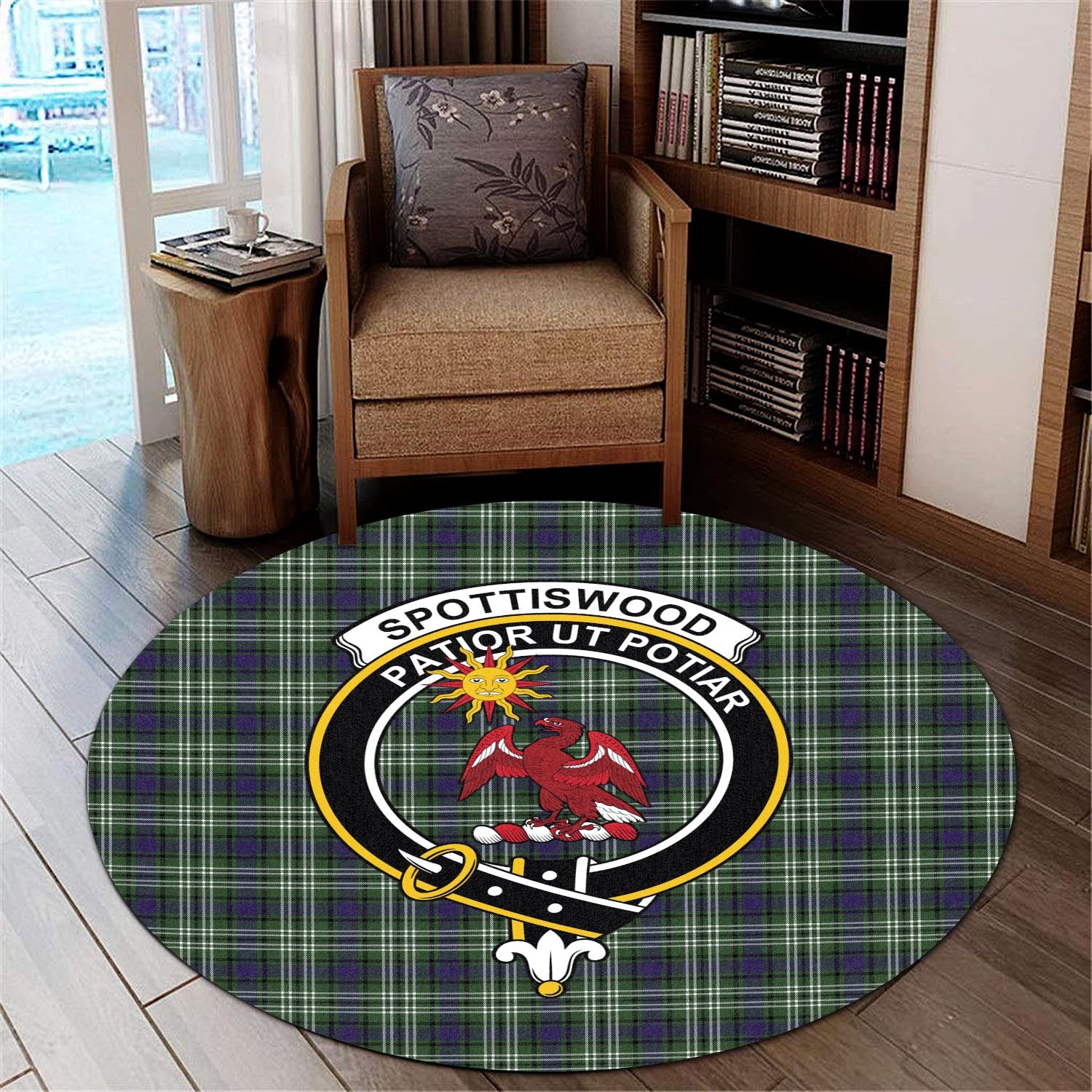 Spottiswood Tartan Round Rug with Family Crest - Tartan Vibes Clothing