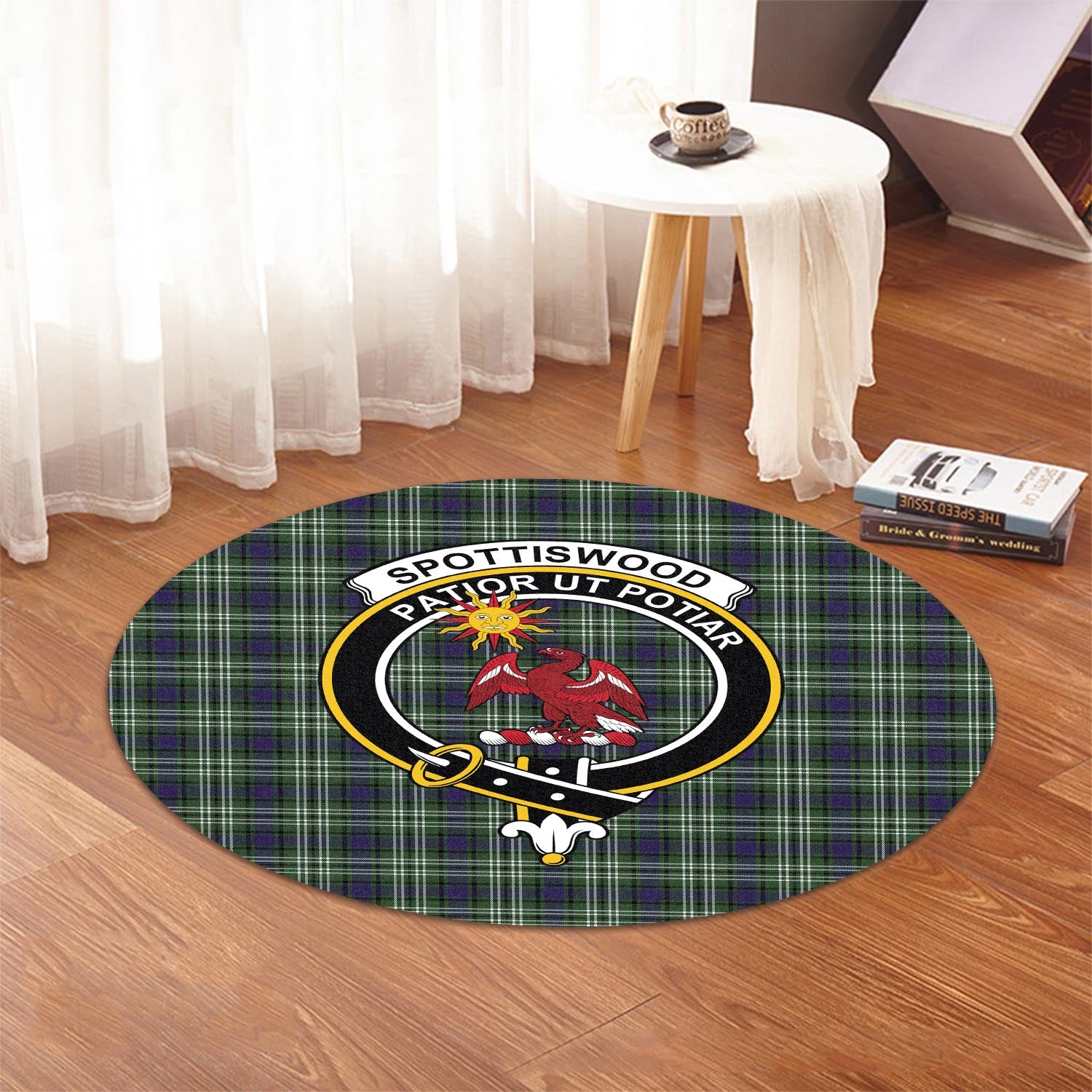 Spottiswood Tartan Round Rug with Family Crest - Tartan Vibes Clothing