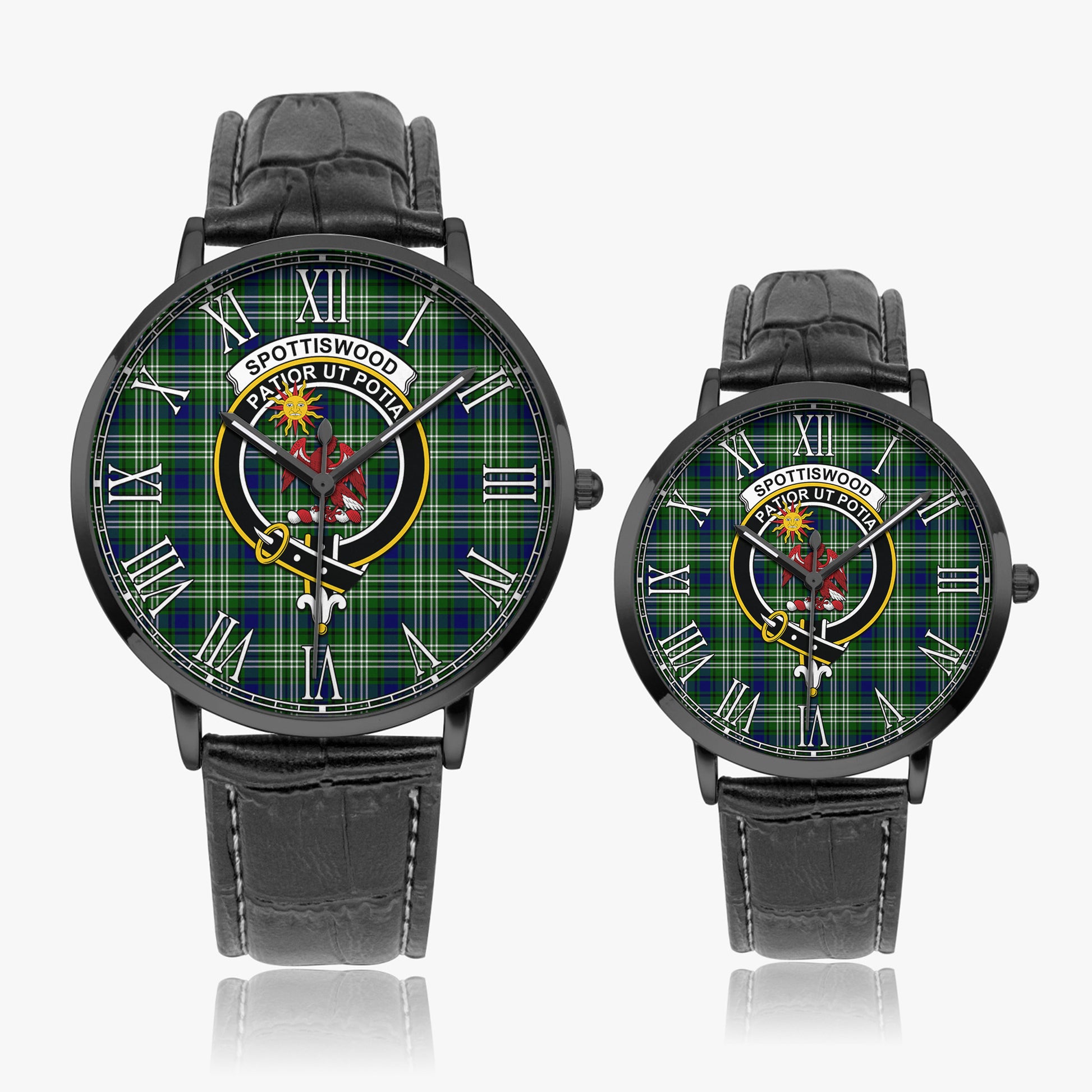 Spottiswood Tartan Family Crest Leather Strap Quartz Watch - Tartan Vibes Clothing