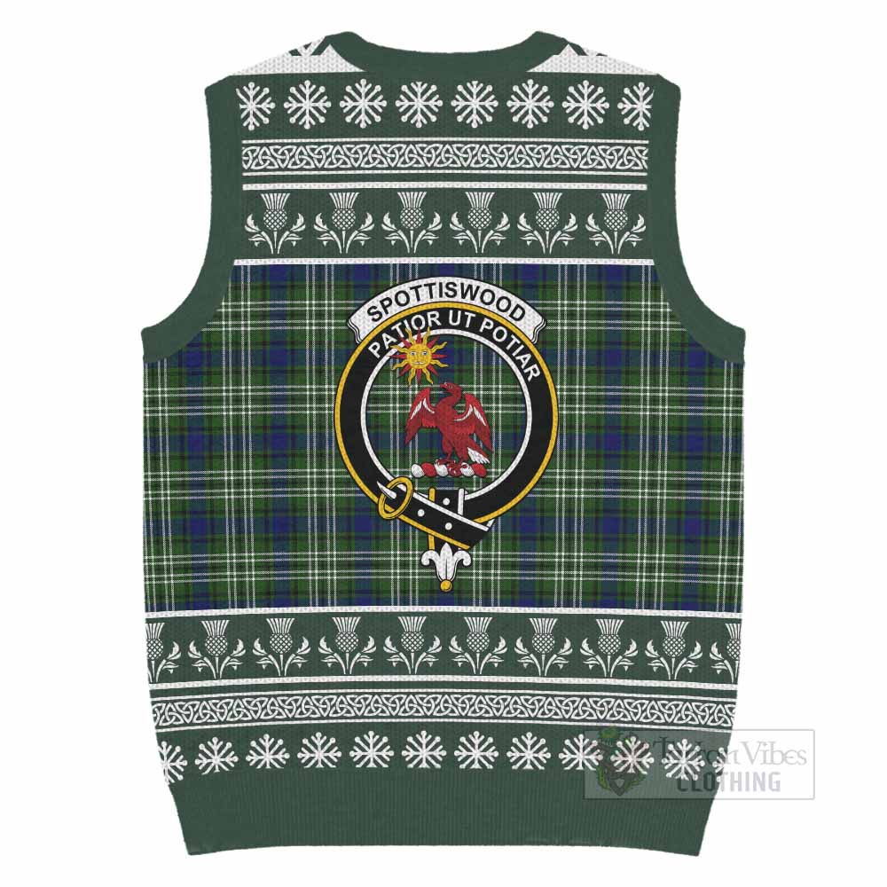 Spottiswood Clan Tartan Christmas Knitted V-Neck Vest with Family Crest - Tartan Vibes Clothing