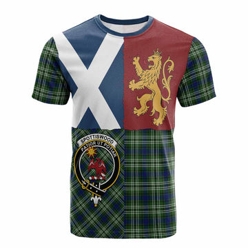 Spottiswood Crest Tartan Cotton T-shirt with Lion Rampant Saltire Style - Tartan Vibes Clothing