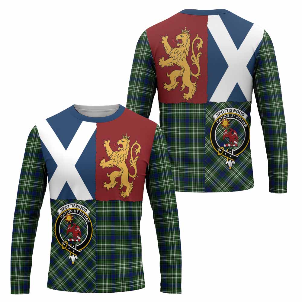 Spottiswood Crest Tartan Long Sleeve T-Shirt with Lion Rampant Saltire Style