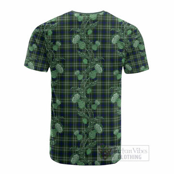 Spottiswood Tartan Cotton T-shirt Seamless Scottish Thistle Flowers