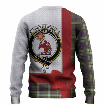 Spottiswood Tartan Crest Christmas Christmas Ugly Sweater Highland Cow Bagpipes Coquette Bow Style