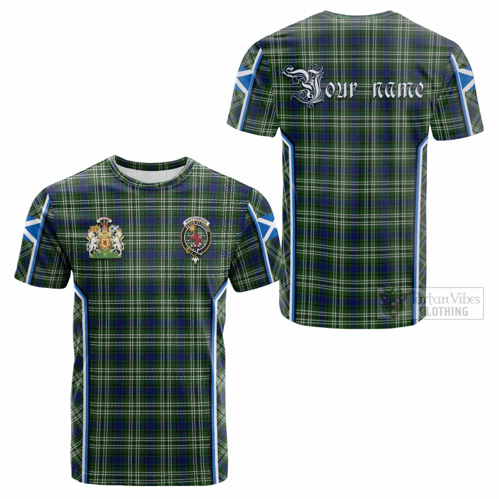 Spottiswood Tartan Crest Cotton T-shirt Scotland Coat of Arm Flag Style - Tartan Vibes Clothing