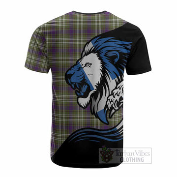 Spottiswood Tartan Crest Cotton T-shirt Scottish Golden Lions Wave Flow