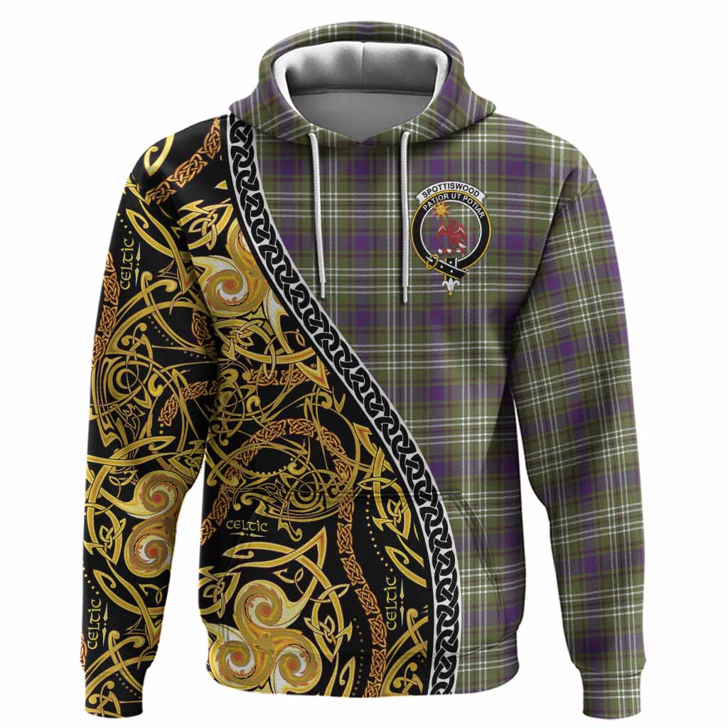 Spottiswood Tartan Crest Hoodie Celtic Knot and Triple Trickle Spiral Symbols