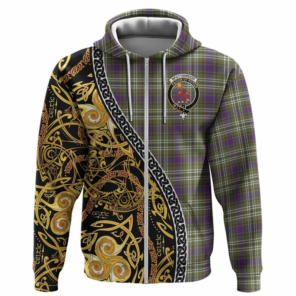 Spottiswood Tartan Crest Hoodie Celtic Knot and Triple Trickle Spiral Symbols