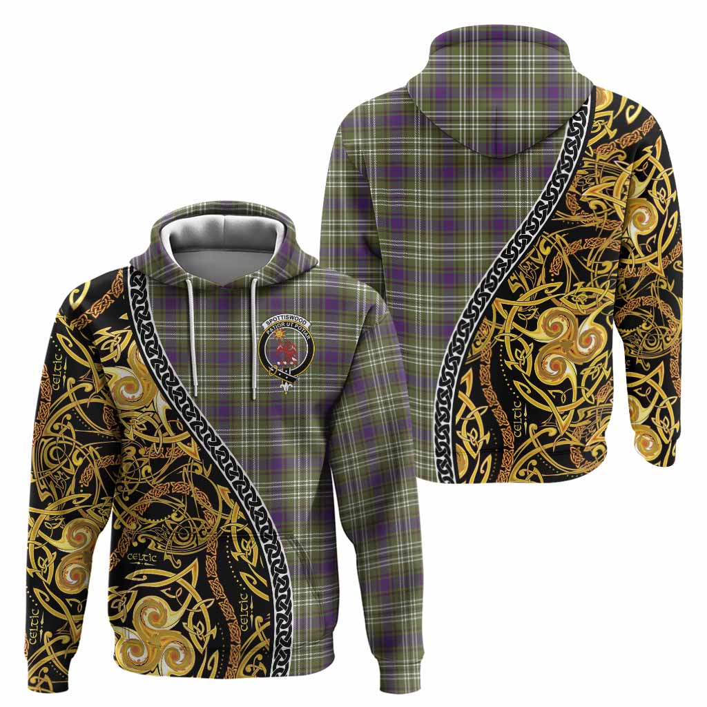 Spottiswood Tartan Crest Hoodie Celtic Knot and Triple Trickle Spiral Symbols
