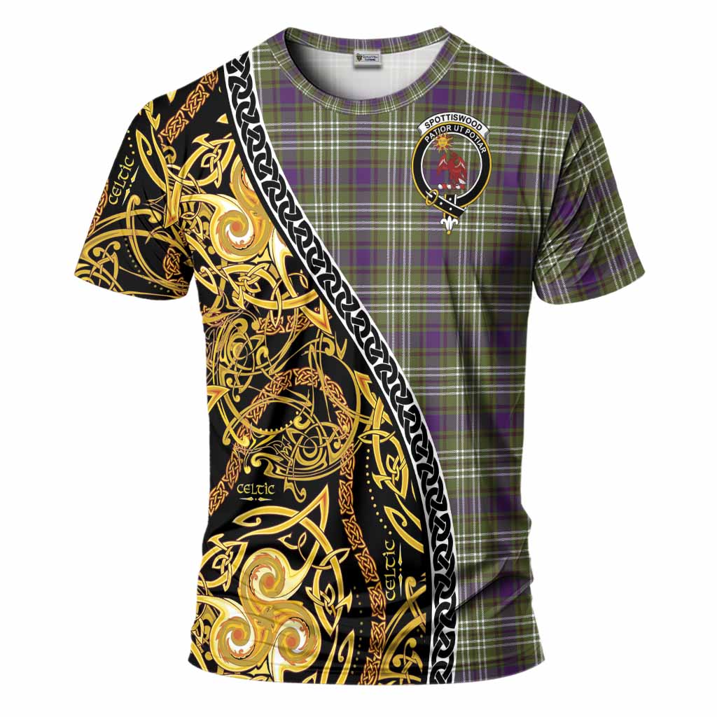 Spottiswood Tartan Crest T-Shirt Celtic Knot and Triple Trickle Spiral Symbols