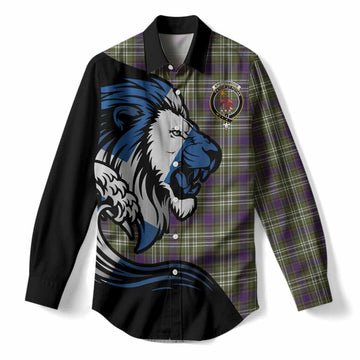 Spottiswood Tartan Crest Women Casual Shirt Scottish Golden Lions Wave Flow