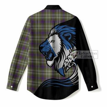 Spottiswood Tartan Crest Women Casual Shirt Scottish Golden Lions Wave Flow