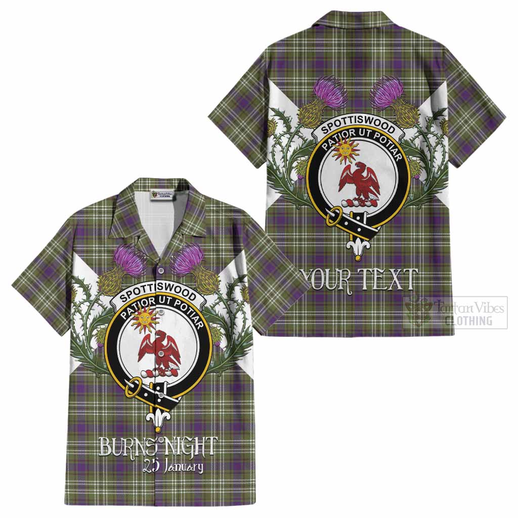Spottiswood Tartan Family Crest Cotton Hawaiian Shirt Scottish Burns Night Thistle Floral