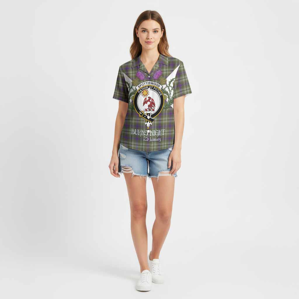 Spottiswood Tartan Family Crest Cotton Hawaiian Shirt Scottish Burns Night Thistle Floral