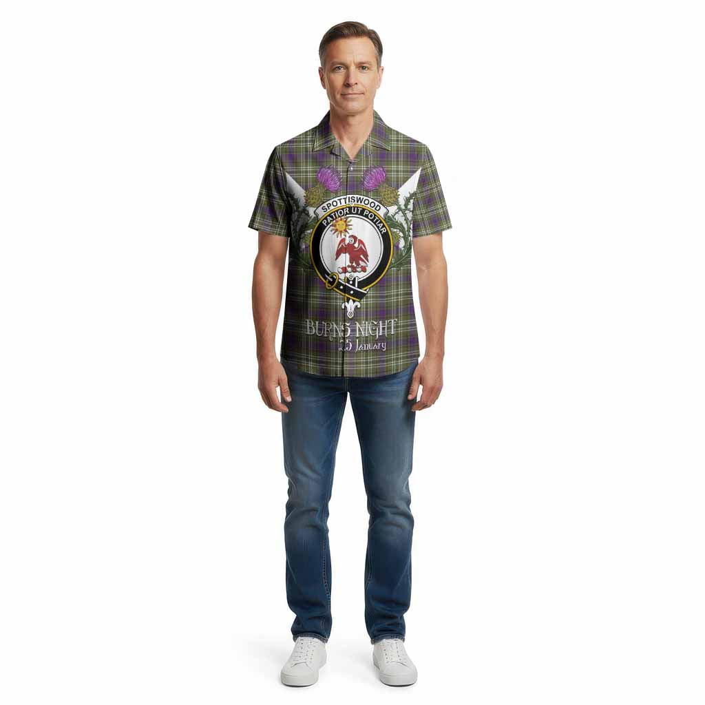Spottiswood Tartan Family Crest Cotton Hawaiian Shirt Scottish Burns Night Thistle Floral