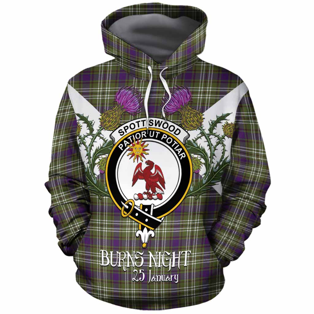 Spottiswood Tartan Family Crest Cotton Hoodie Scottish Burns Night Thistle Floral