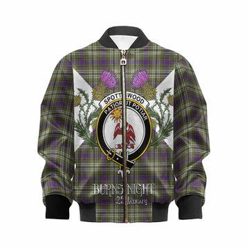 Spottiswood Tartan Family Crest Kid Bomber Jacket Scottish Burns Night Thistle Floral