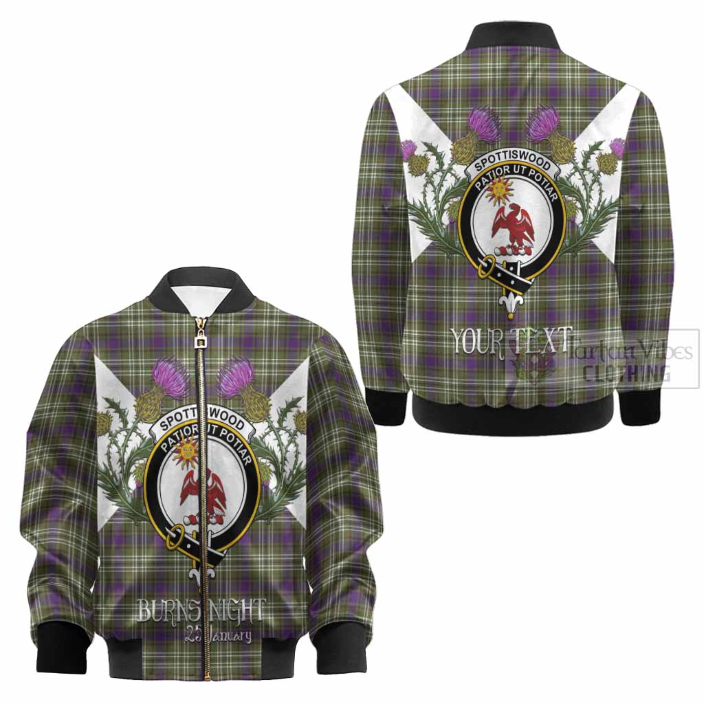 Spottiswood Tartan Family Crest Kid Bomber Jacket Scottish Burns Night Thistle Floral