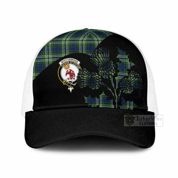 Spottiswood Tartan Family Crest Mesh Trucker Cap Scotland Thistle Floral Flag Style