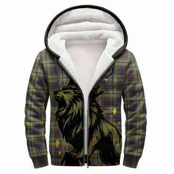 Spottiswood Tartan Family Crest Sherpa Hoodie Crowned Lion Roaring