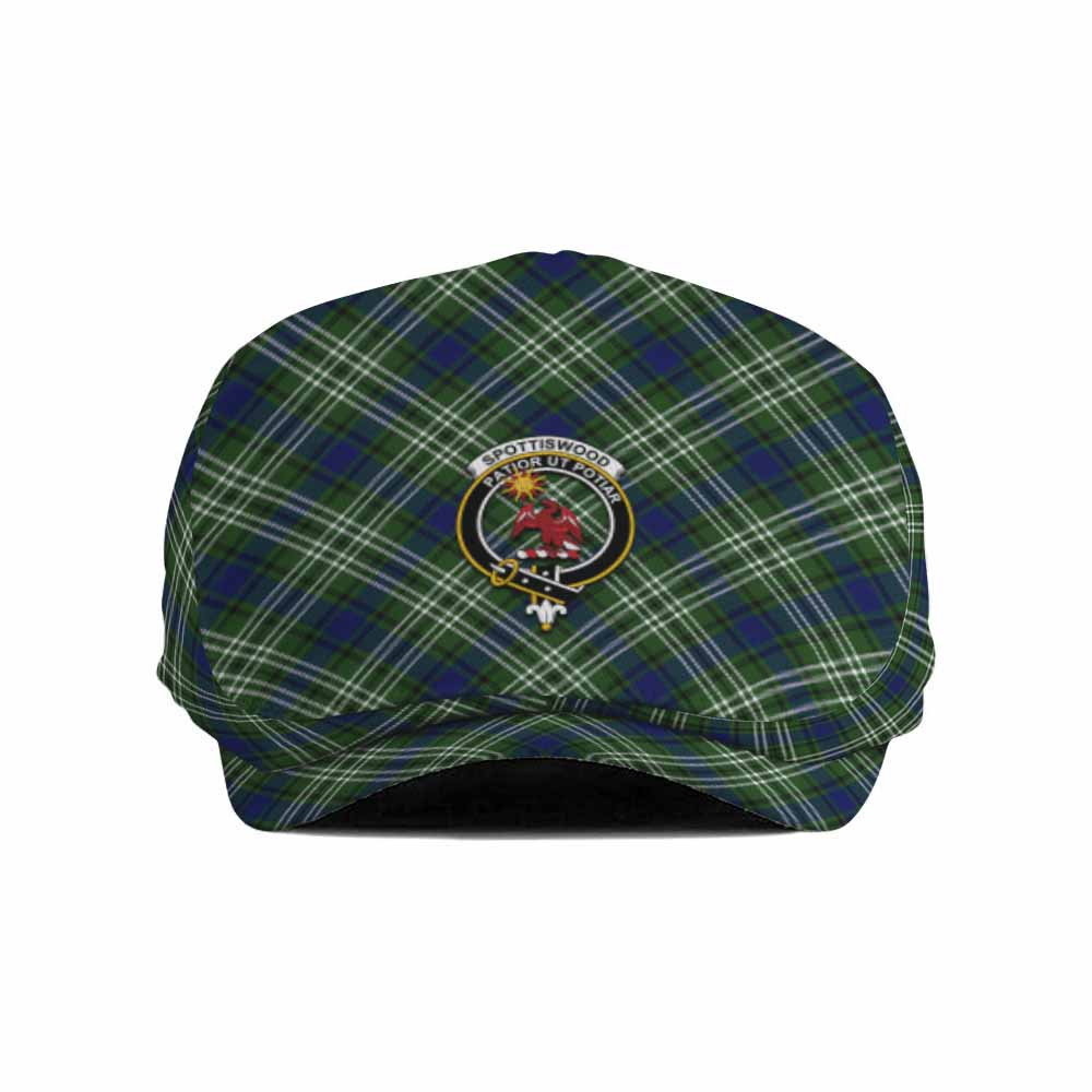 Spottiswood Tartan Flat Cap, Jeff Cap Cross Style with Family Crest - Tartan Vibes Clothing