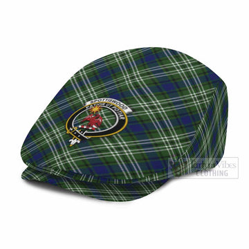 Spottiswood Tartan Flat Cap, Jeff Cap Cross Style with Family Crest