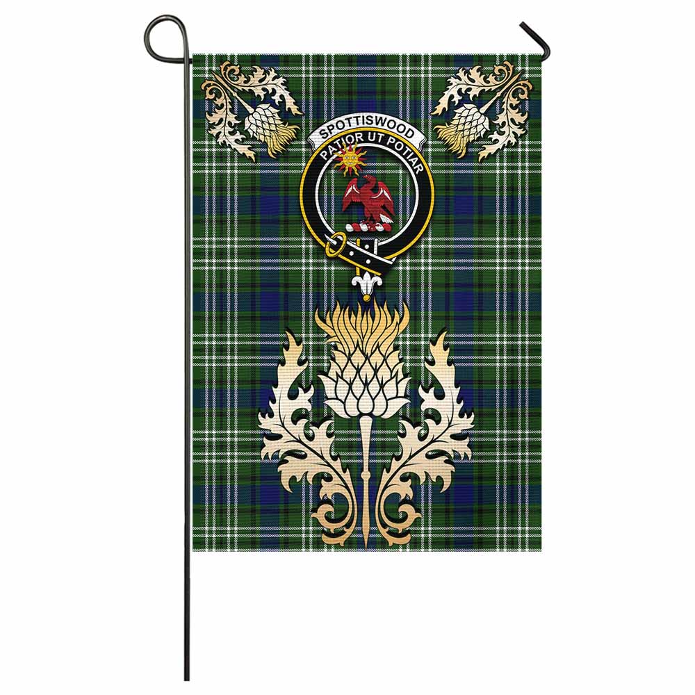 Spottiswood Tartan Garden Flag with Golden Regal Scottish Thistle Emblem - Tartan Vibes Clothing