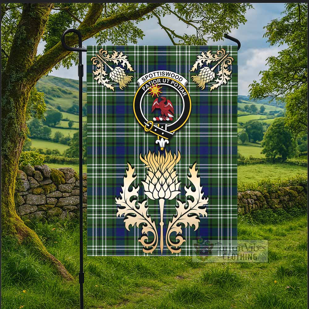 Spottiswood Tartan Garden Flag with Golden Regal Scottish Thistle Emblem - Tartan Vibes Clothing