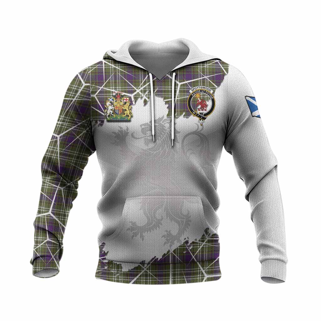 Spottiswood Tartan Knitted Hoodie with Family Crest and Lion Rampant Grunge Style