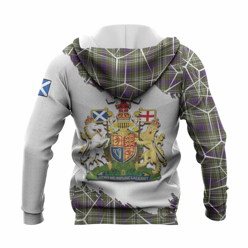Spottiswood Tartan Knitted Hoodie with Family Crest and Lion Rampant Grunge Style