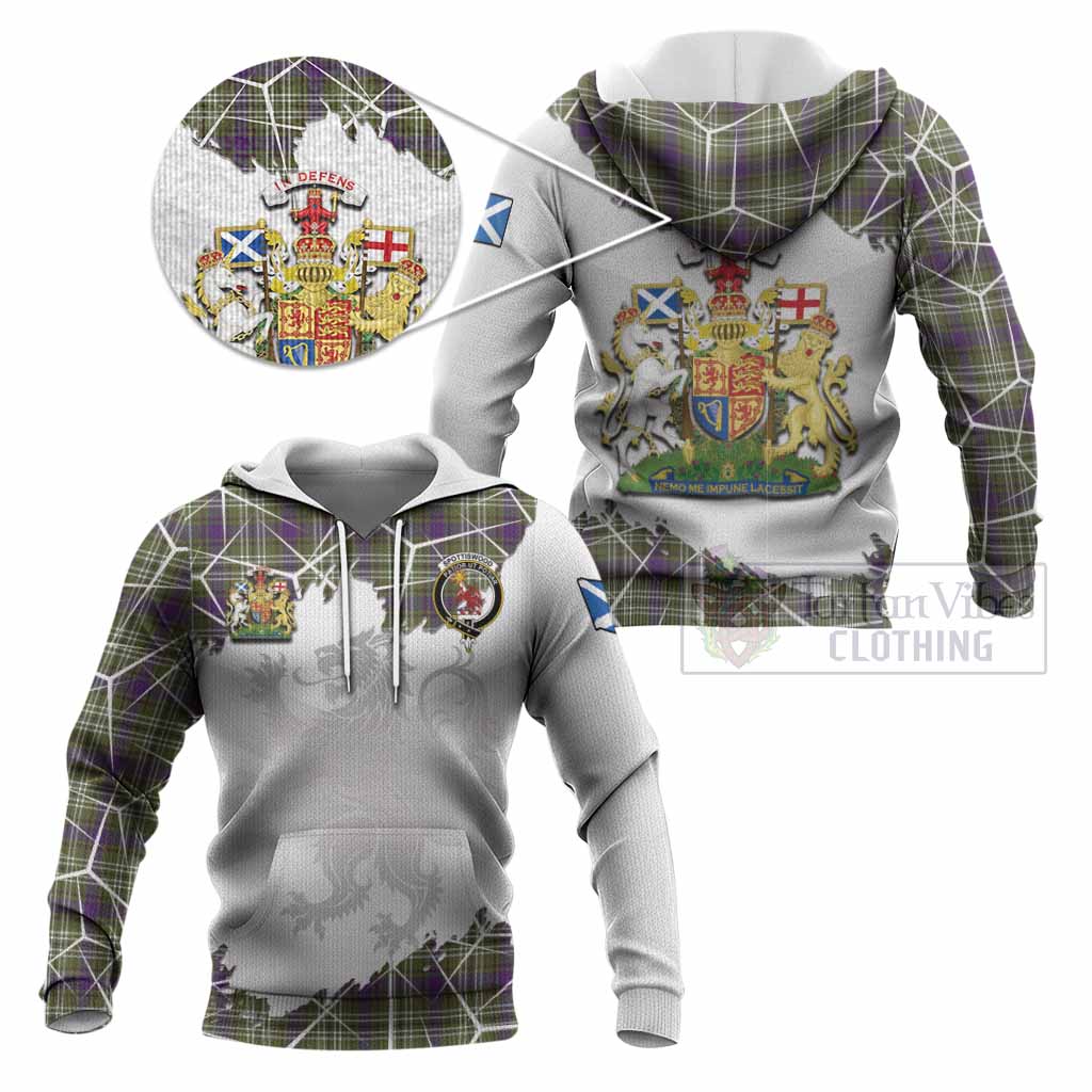 Spottiswood Tartan Knitted Hoodie with Family Crest and Lion Rampant Grunge Style