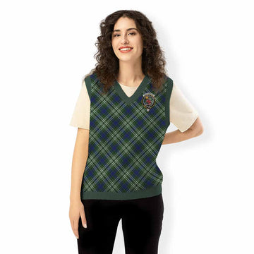 Spottiswood Tartan Knitted V-Neck Vest with Family Crest Cross Style