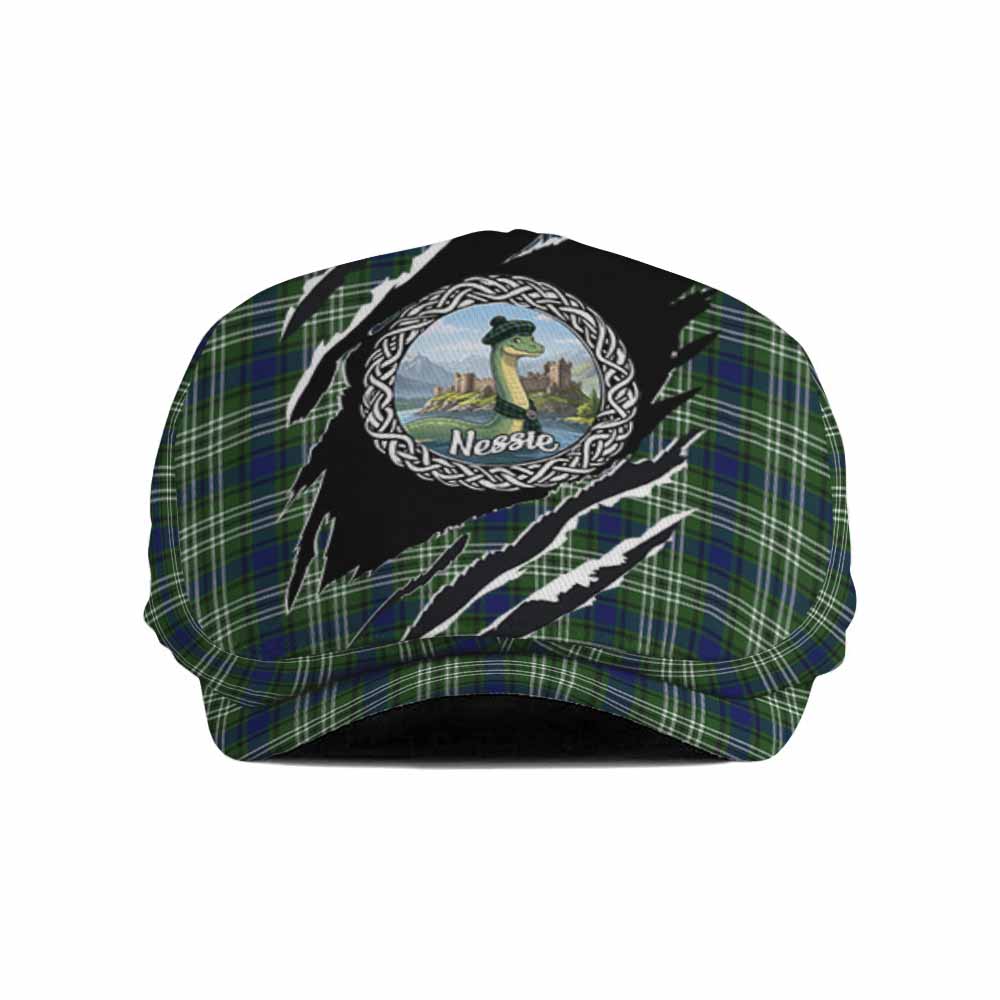 Spottiswood Tartan Loch Ness Monster Flat Cap, Jeff Cap Celtic Knot Nessie Art