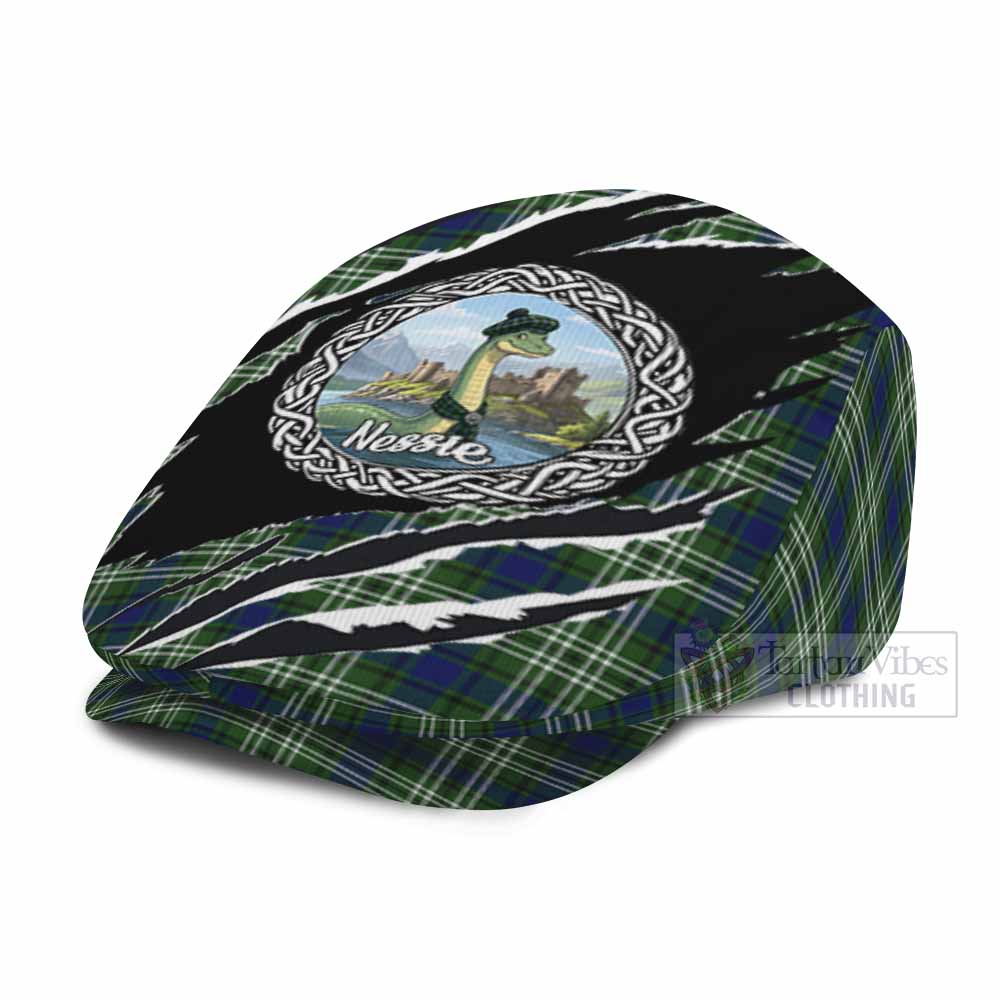 Spottiswood Tartan Loch Ness Monster Flat Cap, Jeff Cap Celtic Knot Nessie Art