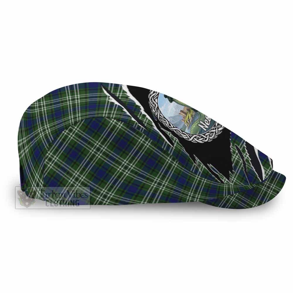 Spottiswood Tartan Loch Ness Monster Flat Cap, Jeff Cap Celtic Knot Nessie Art