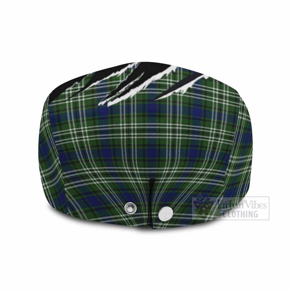 Spottiswood Tartan Loch Ness Monster Flat Cap, Jeff Cap Celtic Knot Nessie Art