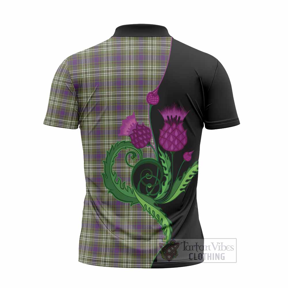 Spottiswood Tartan Zipper Polo Shirt Traditional Scottish Thistle