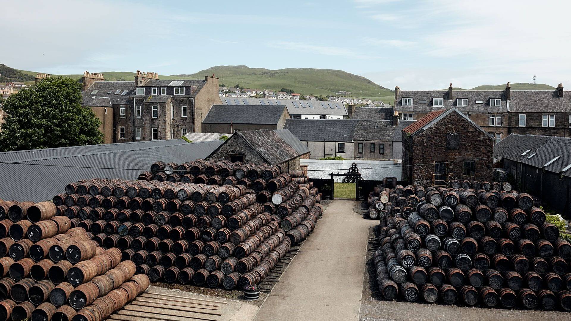Springbank Distillery in Campbeltown, Scotland, traditional warehouses storing Campbeltown Scotch whisky