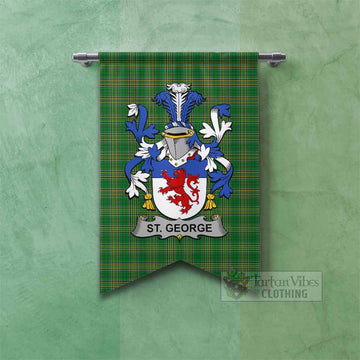 Tartan Vibes Clothing St. George Irish Clan Tartan Gonfalon, Tartan Banner with Coat of Arms