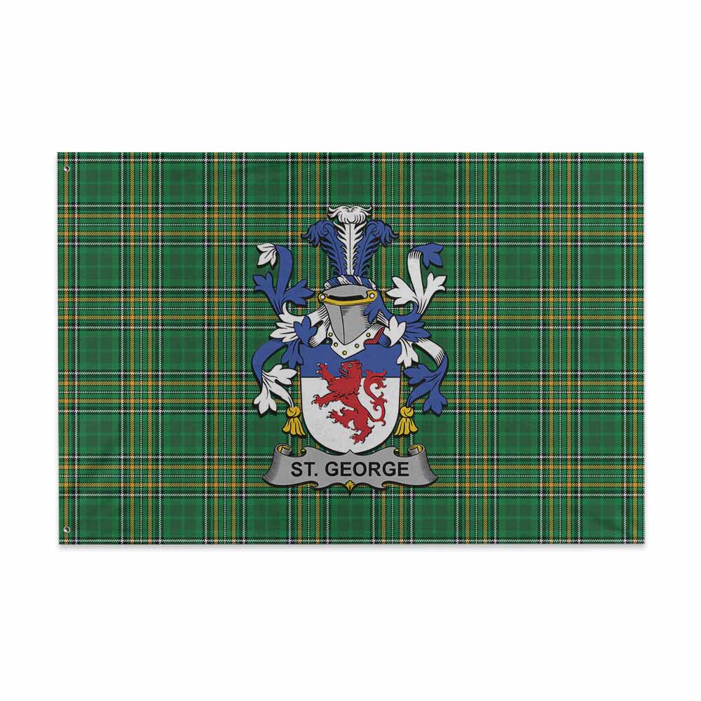 Tartan Vibes Clothing St. George Irish Clan Tartan House Flag with Coat of Arms