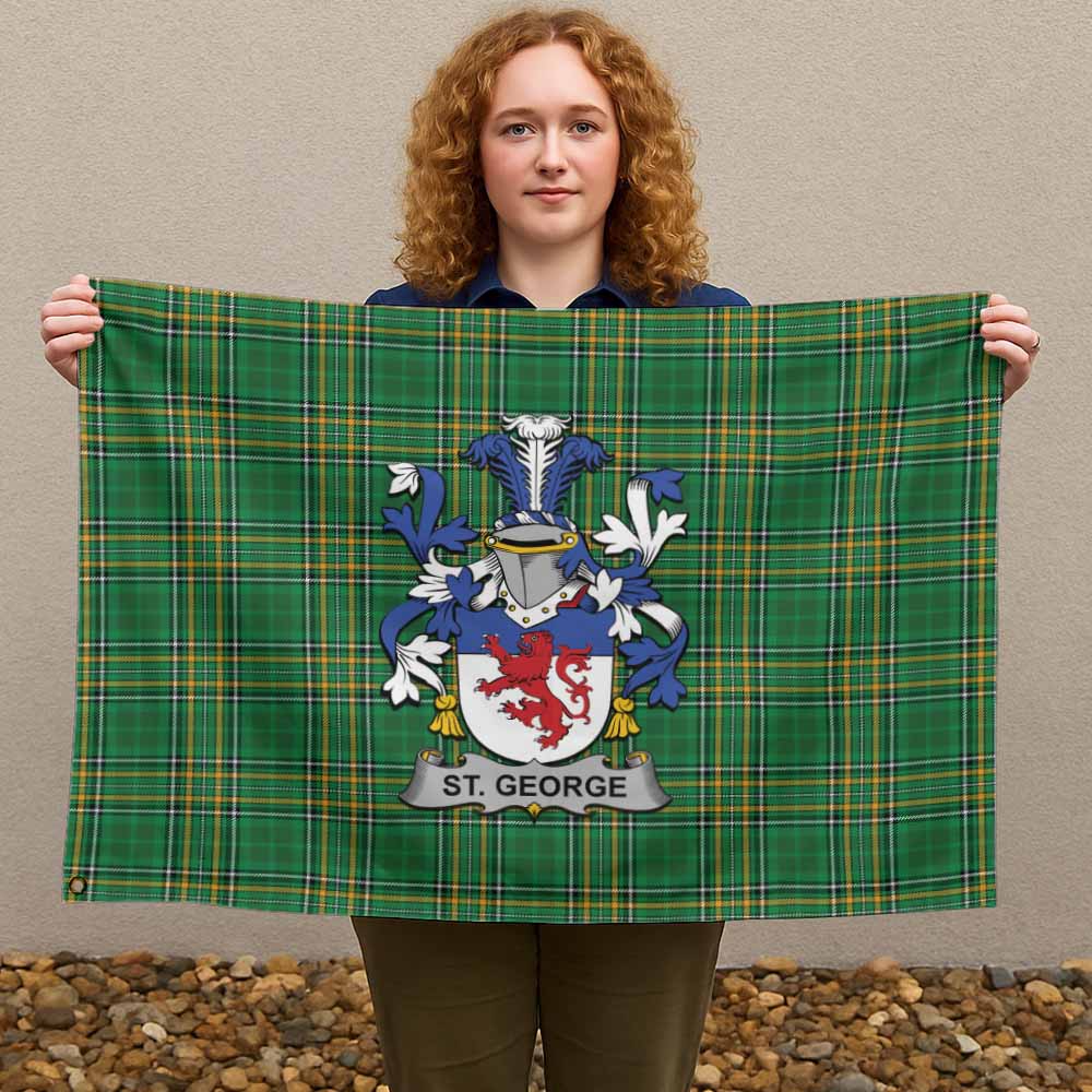 Tartan Vibes Clothing St. George Irish Clan Tartan House Flag with Coat of Arms