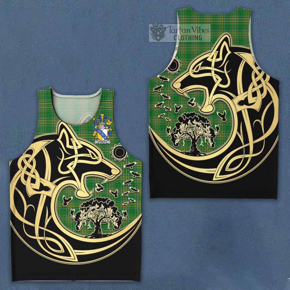 Tartan Vibes Clothing Stanley Irish Tartan Men's Tank Top with Coat of Arms Celtic Wolf Style