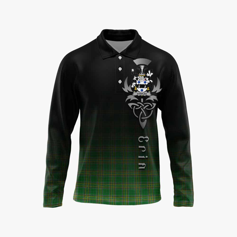 Tartan Vibes Clothing Staples Irish Clan Long Sleeve Polo Shirt with Coat of Arms Erin Go Bragh Celtic Inspired