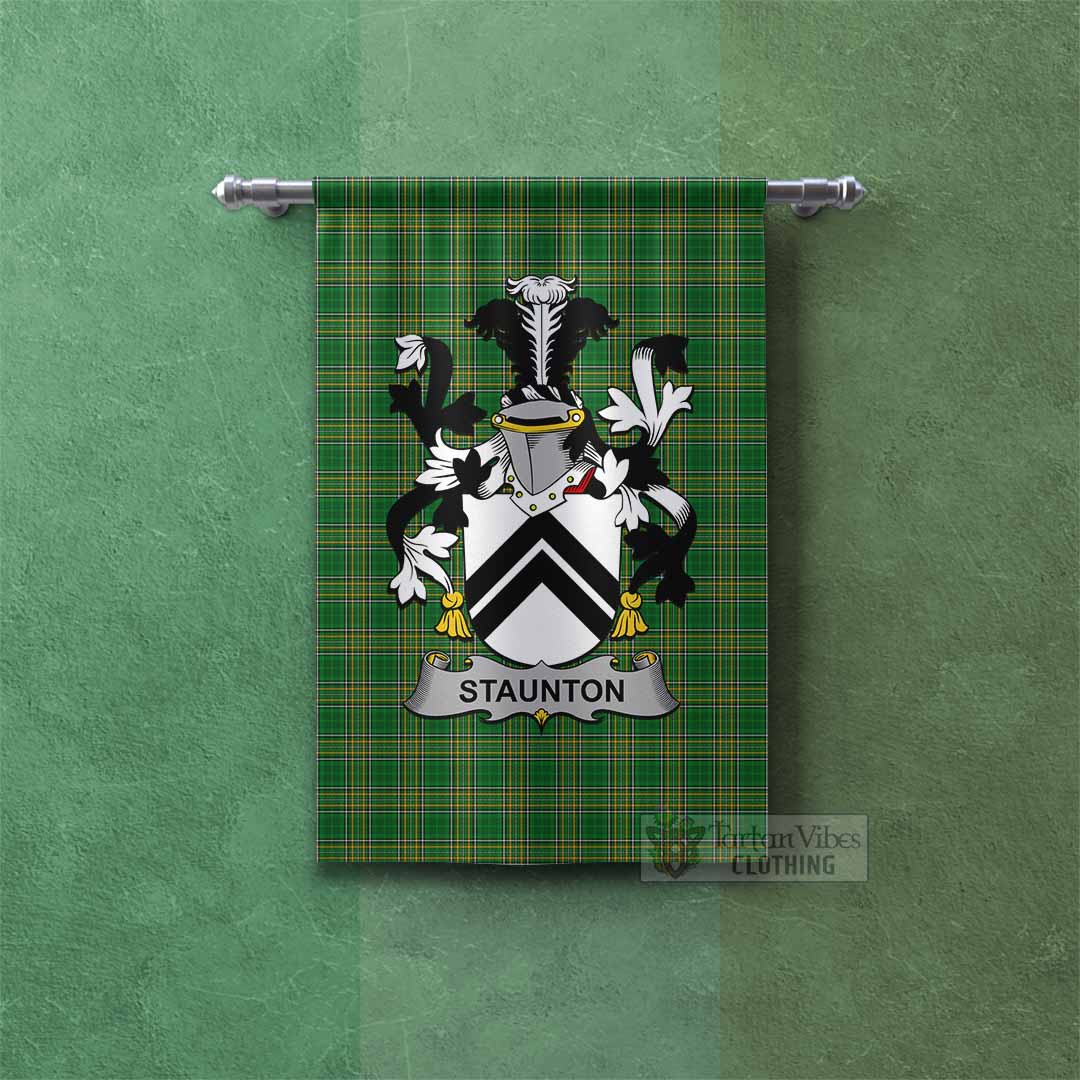 Tartan Vibes Clothing Staunton Irish Clan Tartan Gonfalon, Tartan Banner with Coat of Arms