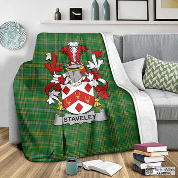 Tartan Vibes Clothing Staveley Irish Clan Tartan Blanket with Coat of Arms