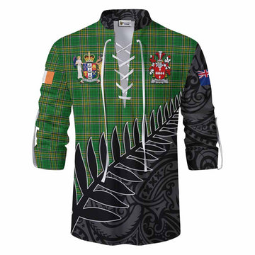 Stawell Irish Clan Tartan Ghillie Kilt Shirt with Coat of Arms New Zealand Silver Fern Half Style Men - Tartan Vibes Clothing
