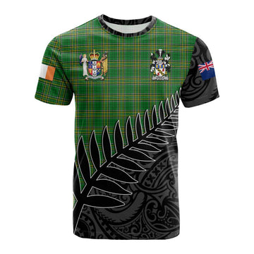 Tartan Vibes Clothing Steele Irish Clan Tartan Cotton T-shirt with Coat of Arms New Zealand Silver Fern Half Style